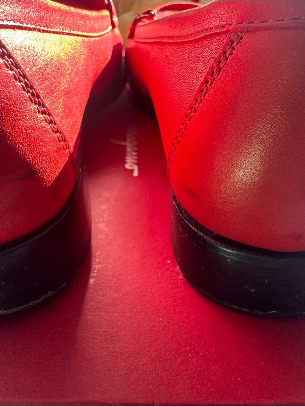 Salvatore Ferragamo Red Leather Vara Bit Loafers with Gold Hardware - Picture 10 of 11